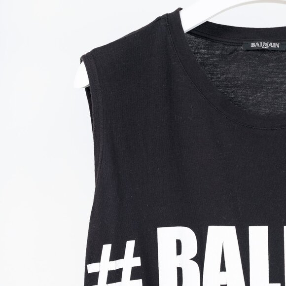 Balmain Black Cotton "#Balmain Army" Graphic Muscle Tank - Picture 5 of 10